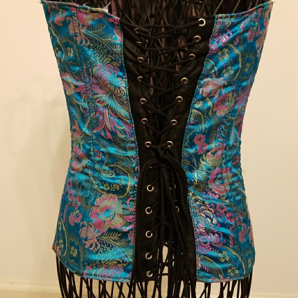 Stunning vintage teal & pink satin jacquard corset from Tesa - Picture 3 of 5